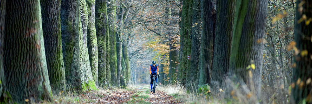 image présentant un gravel biker sur un chemin en gravier